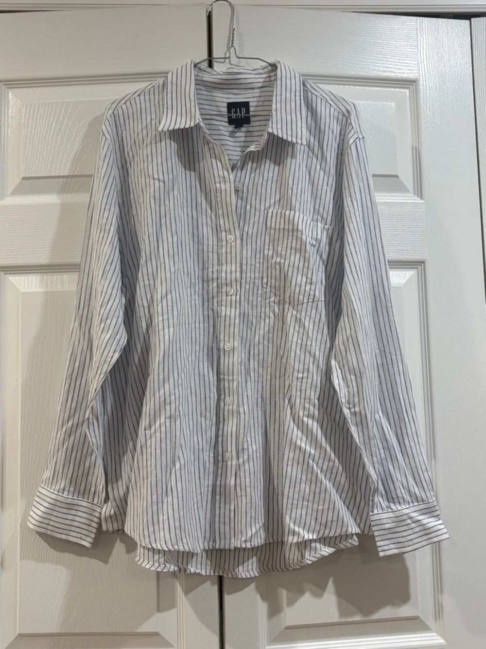 GAP White and Light Blue Striped Relaxed Button-Down Shirt - Picture 8 of 8
